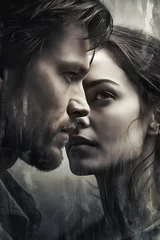 man and a woman in love embrace. Cover for book of romantic novel with a multi-exposure. Generative AI © alexkoral