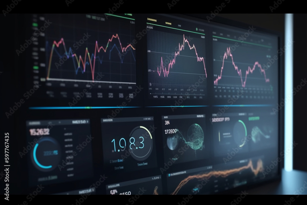 Poster monitor with analytics dashboard with charts, graphs and kpi