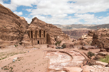 the view from of the Great Circle and the Ad Deir, the Monastery, Petra, Jordan