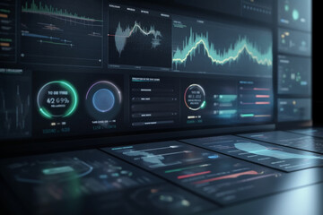 close up Analytics dashboard with charts, graphs and KPI