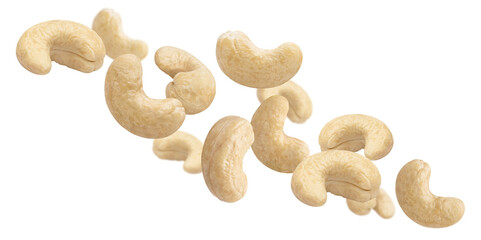 Flying delicious cashew nuts, cut out