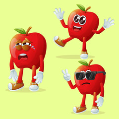 Cute apple characters with emoticon faces