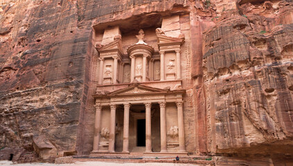 The facade of Al-Khazneh, the Treasury in Petra, Jordan,