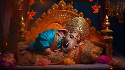 Ganesha snoozes on the mattress. GENERATE AI