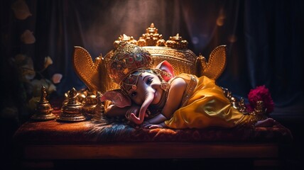 Ganesha snoozes on the mattress. GENERATE AI