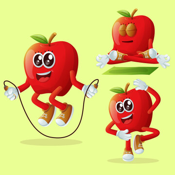 Cute apple characters exercising