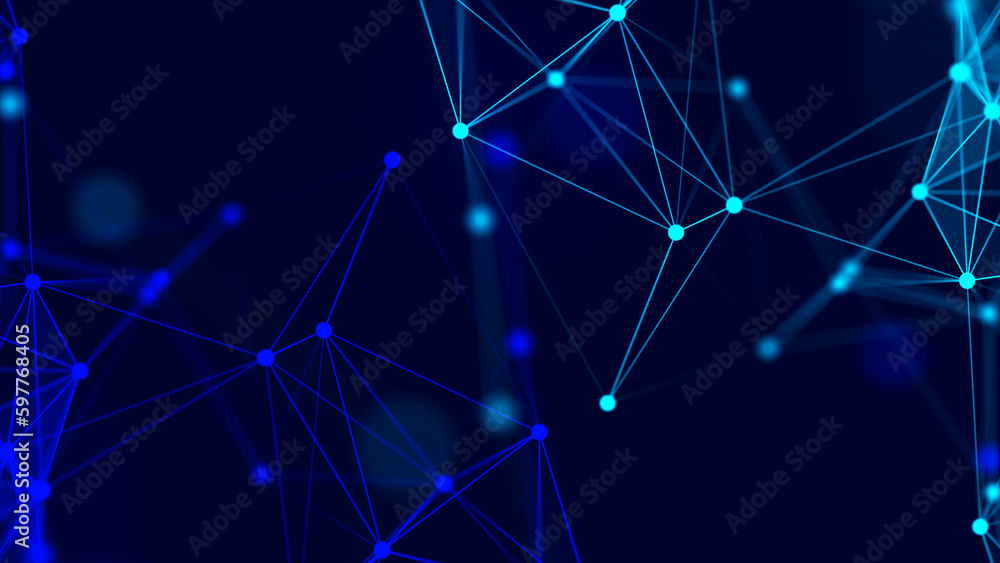 Poster connecting colored lines and dots in space. abstract digital background. data network connections.3d