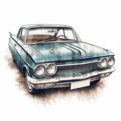 Classic Car Illustration, watercolor paint, generative ai