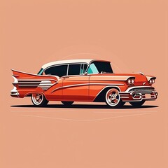 Obraz na płótnie Canvas Classic Car Illustration, orange red on clean orange background, generative ai