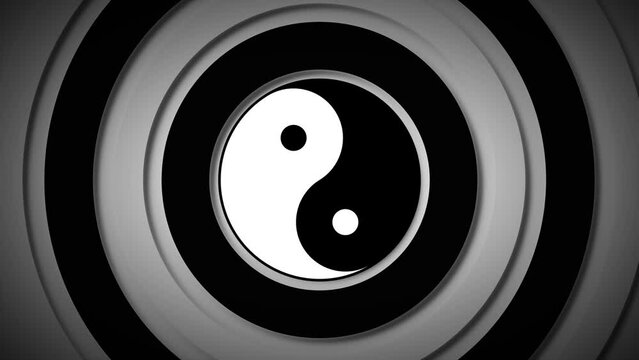 Sign of yin and yang turns among light grey and black rings