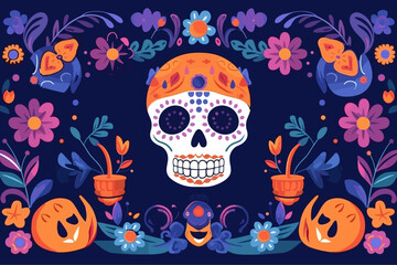 Cinco de mayo festival illustration, flat dia de muertos vector background