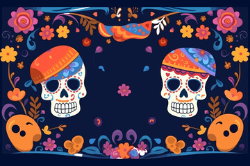 Cinco de mayo festival illustration, flat dia de muertos vector background