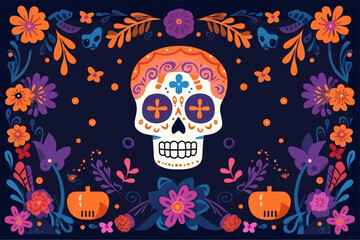Cinco de mayo festival illustration, flat dia de muertos vector background