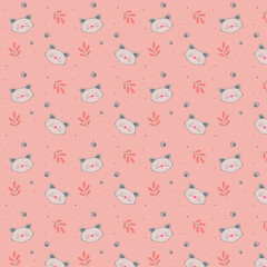 pink pattern with cats against the background of plants and paws