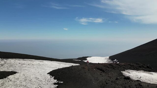 Volcano Etna eruption Aerial 4K drone View of the inside South Eastern Crater of Mount In Sicily, Italy