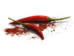 2 Red Chilli and red chilli pepper isolated on white background - obrazy, fototapety, plakaty