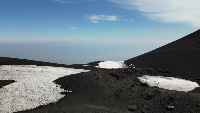 Volcano Etna eruption Aerial 4K drone View of the inside South Eastern Crater of Mount In Sicily, Italy