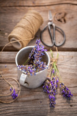 Fototapeta na wymiar Aromatic and homegrown lavender as a perfume ingredient.