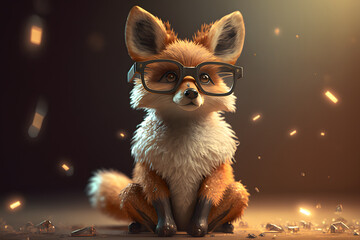Cute little fox with glasses, cute animal background