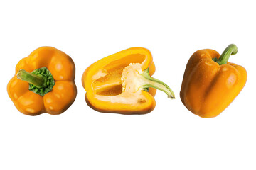 yellow bell pepper set isolated on white or transparent background, cut out