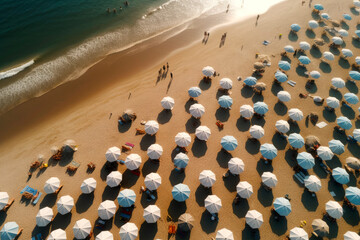 Generative AI illustration of Colorful beach umbrellas on a sunny day