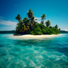 Fototapeta na wymiar Palm Beach In Tropical Idyllic Paradise Island created with Generative AI technology.