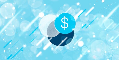 digital dollar currency symbol glowing currency sign on a abstract light rays background. Advertising banner with Financial hi-tech theme , graphic wih bokeh, depth of field and neon lights. 