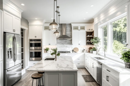 Beautiful Elegant Kitchen, Stainless Steel Appliances, Interior Design, Décor 