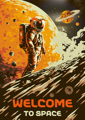 Space traveler vintage poster colorful