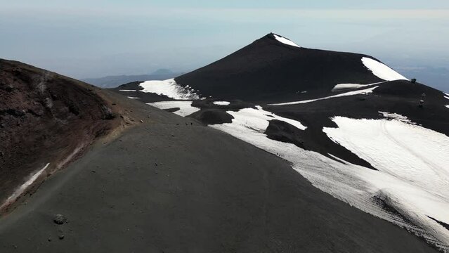 Volcano Etna eruption Aerial 4K drone View of the inside South Eastern Crater of Mount In Sicily, Italy