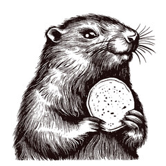 marmot holding a a cookie, fun cute groundhog sketch © Satoru Sketches