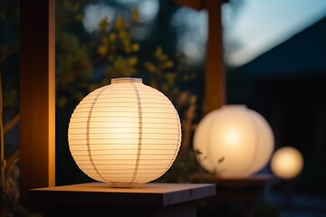 Lotus Lanterns floating on river with candle light background, Generative AI
