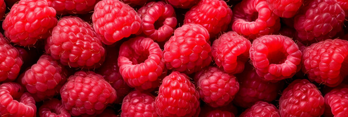 Fresh raspberries background closeup, Generative AI
