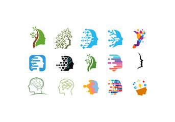 3D logo set people head silhouette initial logo company icon business logo background illustration