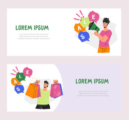 Sale promo banners bundle for online stores or retail, vector illustration. Special offer or seasonal sale events, discounts promotion banner or flyer templates set.