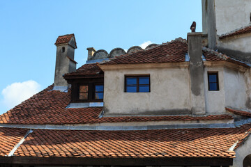 The roof and walls of the famous Bran Castle (Dracula's Castle). Transylvania. Romania