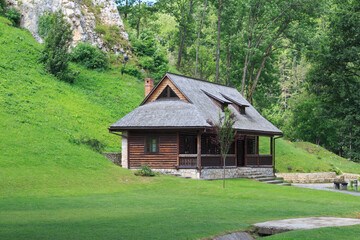 Historic wooden house in the village of Bran. Transylvania. Romania