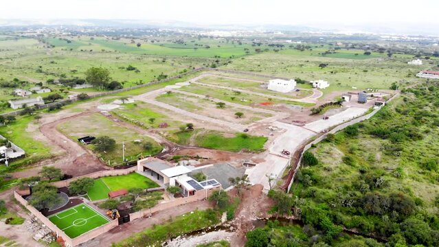 aerial drone footage of a new real estate development