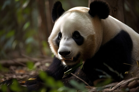 Image of a panda in the wild on nature background. Wildlife Animals. Illustration, generative AI.