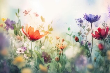 Fototapeta na wymiar flower background, watercolor - Ai