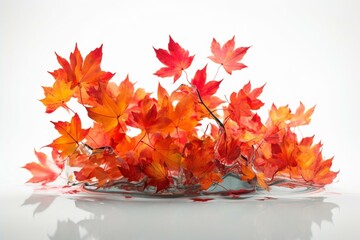 3D image of vibrant fall foliage on transparent backdrop. Generative AI