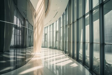 Curved windows in a stylish corridor. Generative AI