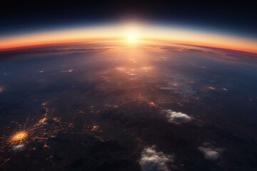 Fototapeta na wymiar Sunrise over planet Earth. Generative AI