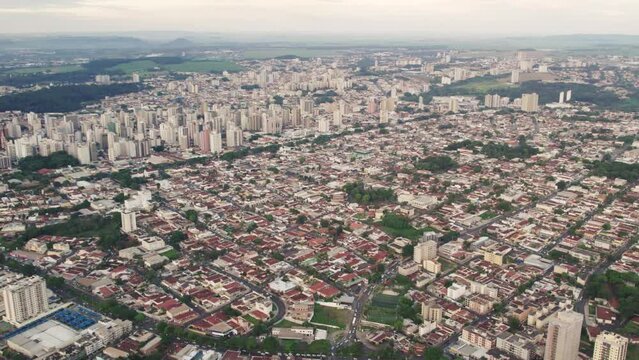 Ribeirao Preto, S&atilde;o Paulo, Brazil, circa April 2023: Ribeirao Preto seen from above, aerial image.	