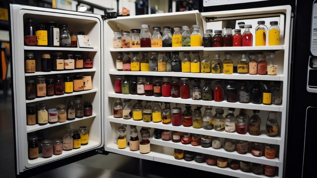 A refrigerator with samples of blood, urine or other specimens