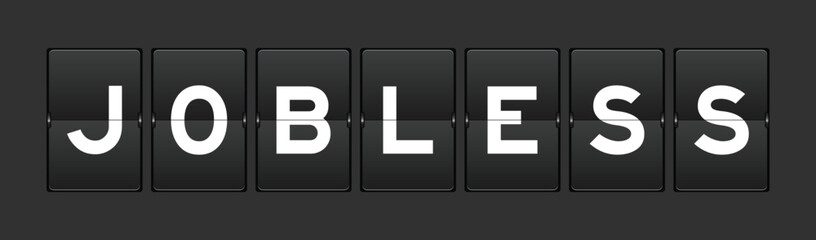 Black color analog flip board with word jobless on gray background