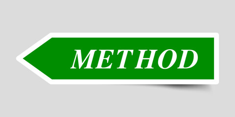 Green color arrow shape sticker label with word method on gray background