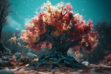 Naklejka na ściany i meble Spring-inspired representation of a cool, abstract tree. Generative AI