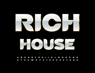 Vector stylish Sign Rich House. Modern artistic Font. Chic Alphabet Letters and Numbers set