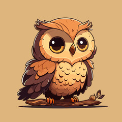  Cute Little Owl Owlet in a Fairy Forest. Flat Cartoon Vector Illustration for Children